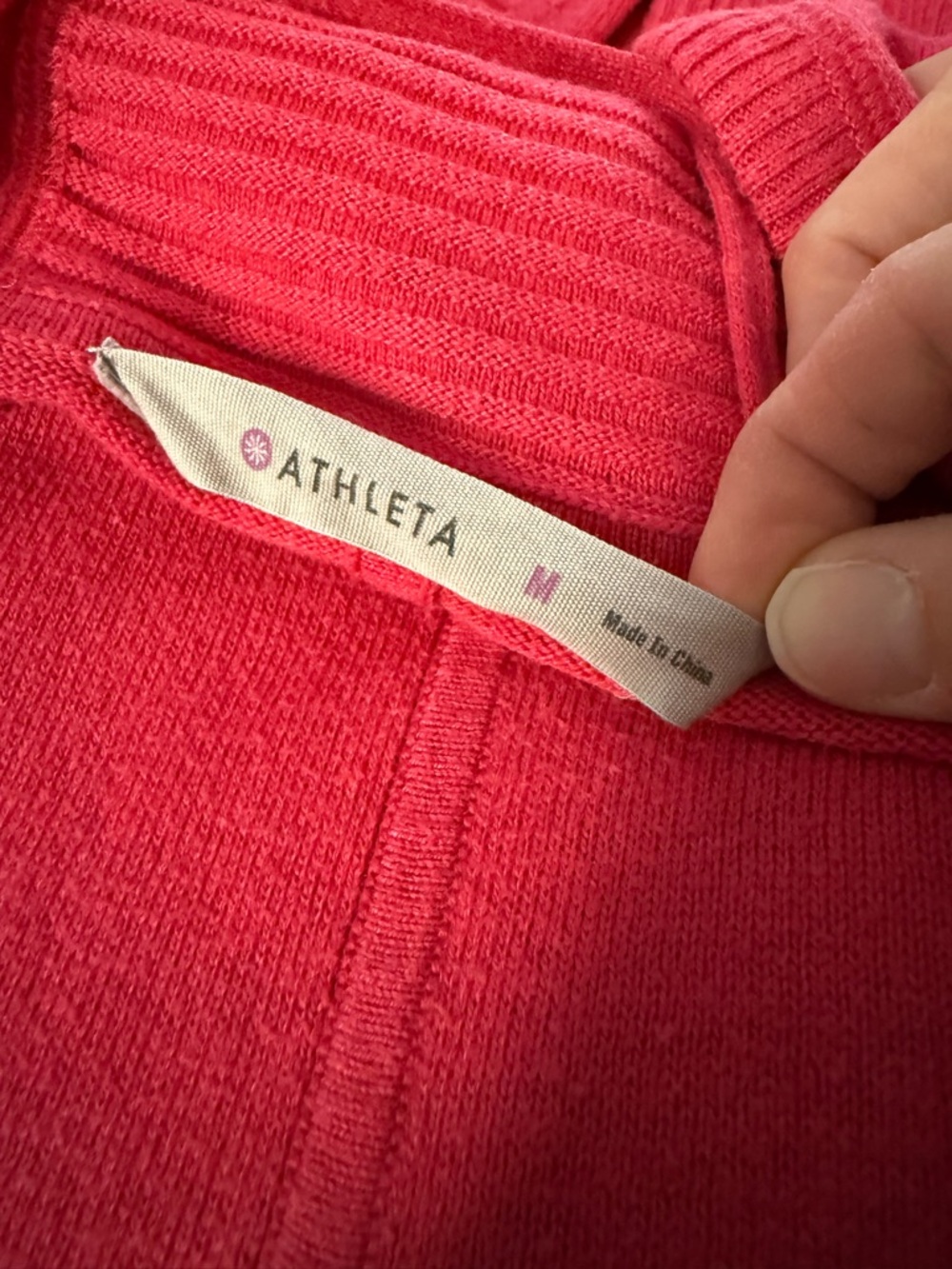 Athleta Metta Pink Ribbed V-Neck Hoodie Sweater Size Medium - Picture 3 of 6